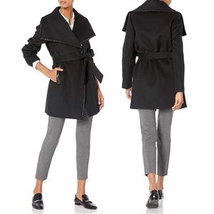 Elie Tahari Natasha Leather Trim Wrap Coat